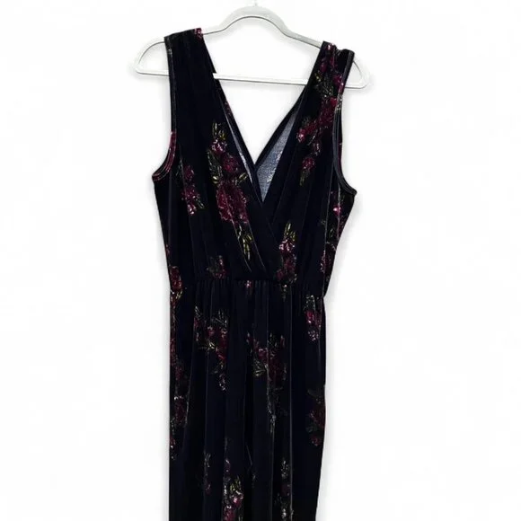 Xhilaration Floral Black Velvet Jumpsuit - Picture 4 of 7